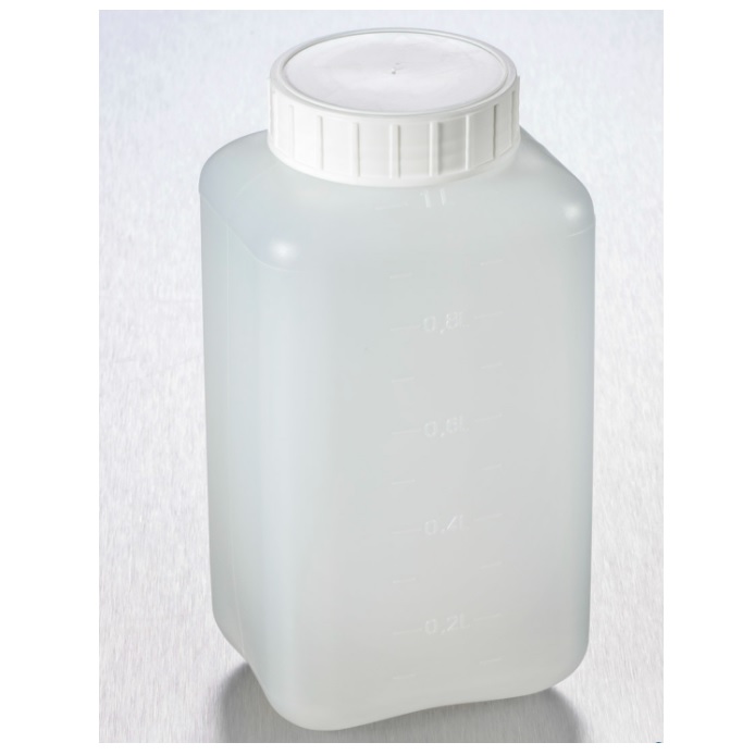 Corning® Gosselin™ Square HDPE Bottle, 1 L, Graduated, 58 mm White Cap with Seal, Assembled