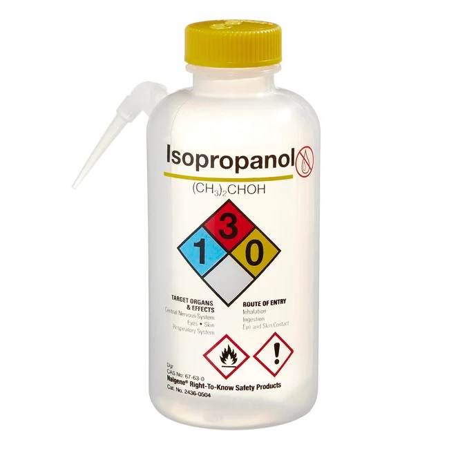 Nalgene™ Vented Unitary Right-to-Know LDPE Wash Bottles, Isopropanol, 500 mL, Case of 24