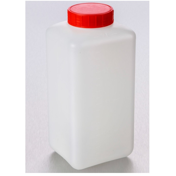 Corning® Gosselin™ Square HDPE Bottle, 2 L, Graduated, 58 mm Red Cap with Seal, Assembled
