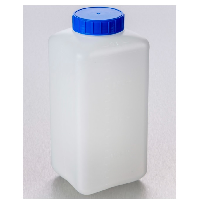 Corning® Gosselin™ Square HDPE Bottle, 2 L, Graduated, 58 mm Blue Cap with Seal, Assembled