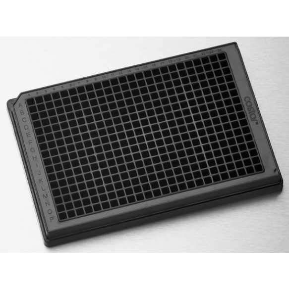 Corning® 384-well Low Flange Black Flat Bottom Polystyrene High Bind Microplate, without Lid, Nonsterile