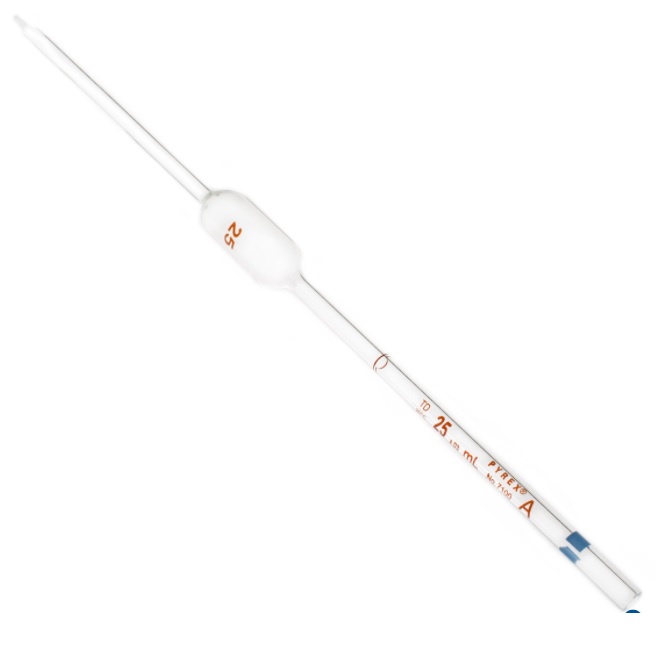 PYREX® 25 mL Reusable Glass Volumetric Pipets, Class A, Color-Coded, Colored Markings, Blue