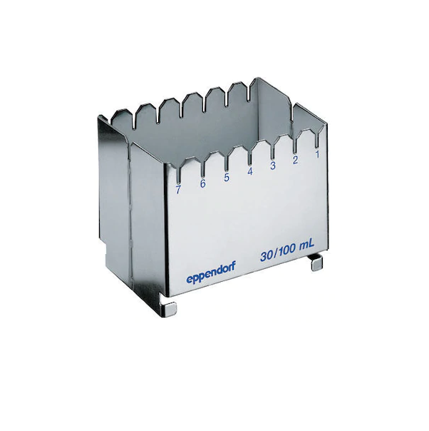 epMotion® ReservoirRack, for presenting 10 mL, 30 mL and 100 mL reagent reservoirs. Up to 7 reservoirs or Reservoir Rack modules can be presented