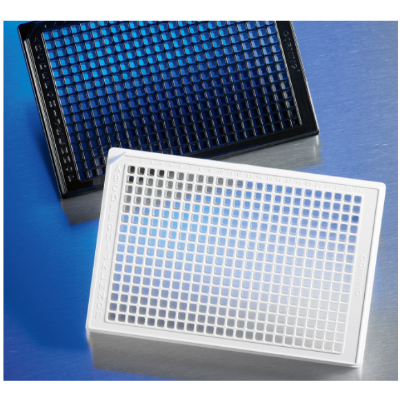 Corning® 384-well Flat Clear Bottom White Polystyrene TC-treated Microplates, with Lid, Sterile