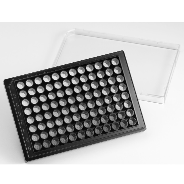 Corning® Elplasia® 96-well Black/Clear, Square, Plasma Treated, Microcavity Microplate, with Lid