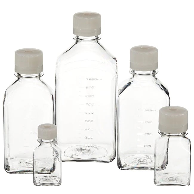 Nalgene™ Square PETG Media Bottles with Septum Closure: Sterile, Shrink-Wrapped Trays, 60 mL, Case of 200