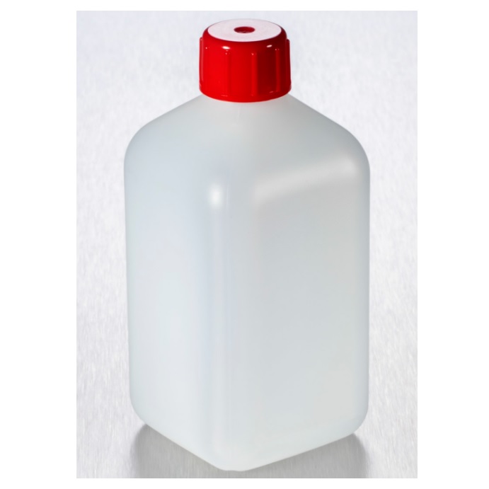 Corning® Gosselin™ Square HDPE Bottle, 500 mL, 20 mm Red Cap, Assembled