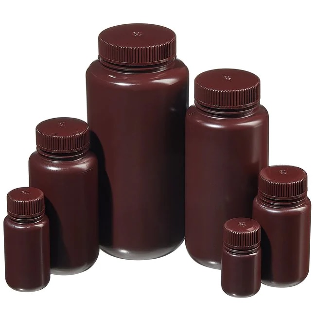 Nalgene™ Wide-Mouth Opaque Amber HDPE Packaging Bottles with Closure: Bulk Pack, 250 mL