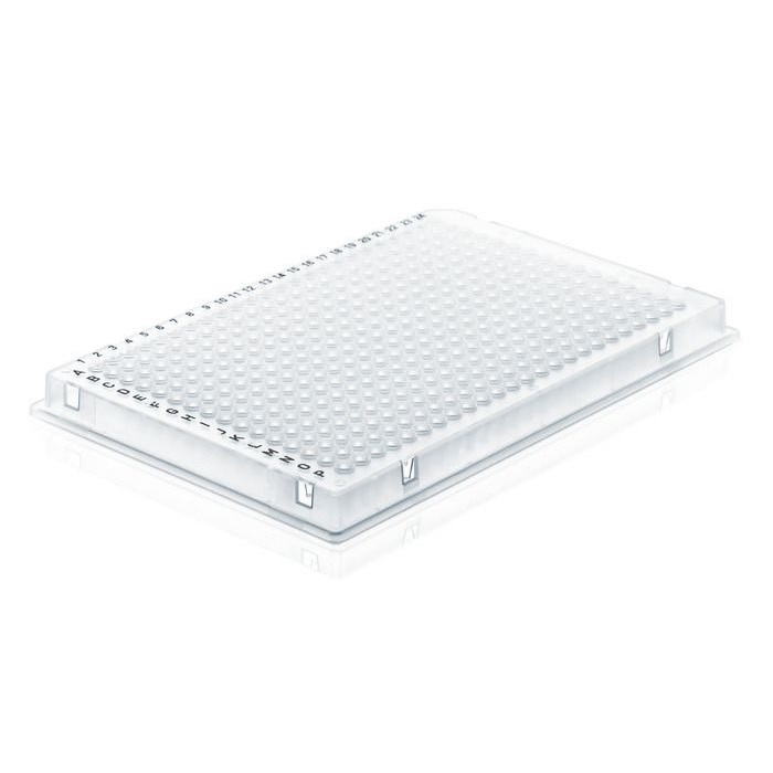 BRAND™ PCR Plate 384-well, Low Profile, White, Full Skirted, Cut Corner P24 - A24, BIO-CERT® PCR Quality
