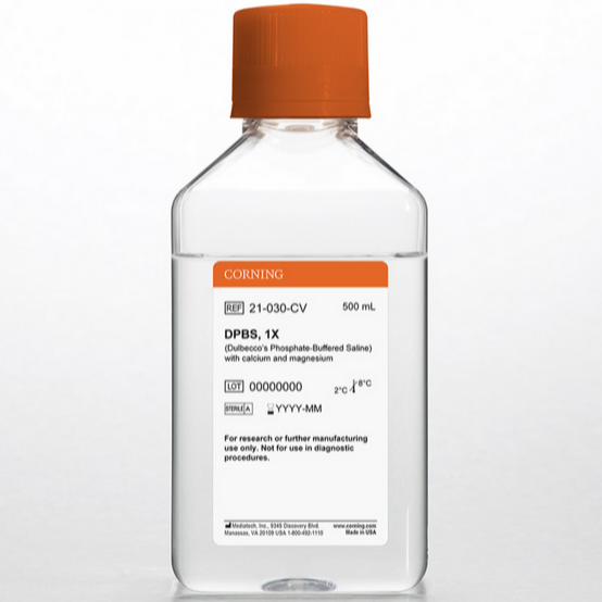 Corning® 500 mL Dulbecco’s Phosphate-Buffered Saline, 1X with Calcium and Magnesium, Shelf Life: 36 Months