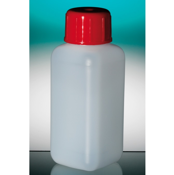 Corning® Gosselin™ Square HDPE Bottle, 100 mL, 20 mm Red Cap, Assembled