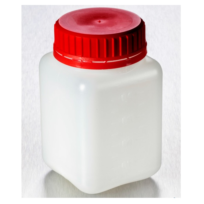 Corning® Gosselin™ Square HDPE Bottle, 500 mL, Graduated, 55 mm Red Tamper-evident Cap with Wad, Assembled, Sterile