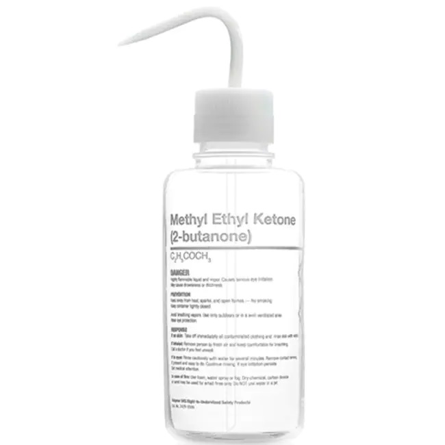 Nalgene™ Right-to-Understand FEP Safety Wash Bottles with Globally Harmonized System (GHS) Labeling for Harsh Chemicals, 500 mL, Methyl Ethyl Ketone (2-butanone), Case of 4