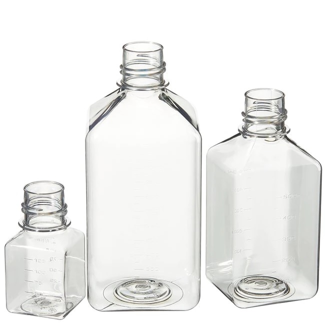Nalgene™ Square PET Media Bottles without Closure: Sterile, Shrink-Wrapped Trays, Closure Size 38-430 mm, 125 mL, Each