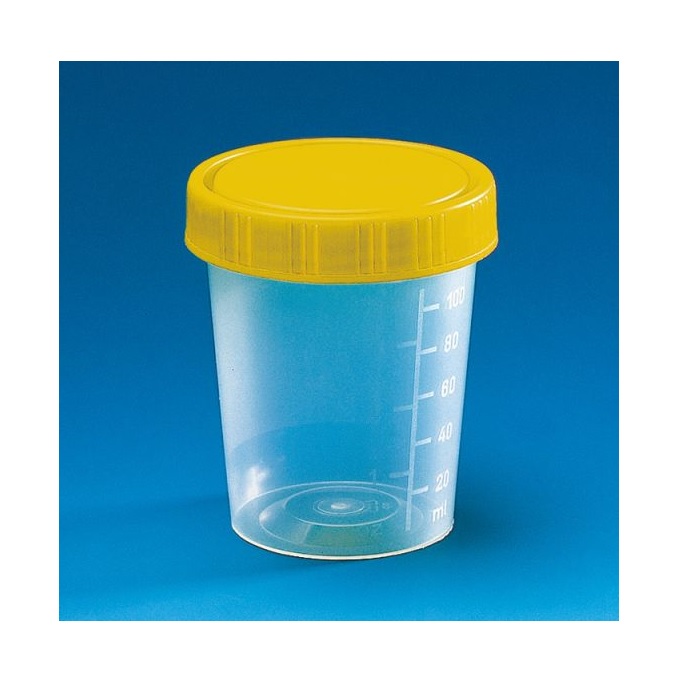 Gosselin™ Straight Specimen Containers with Blue Cap and Label