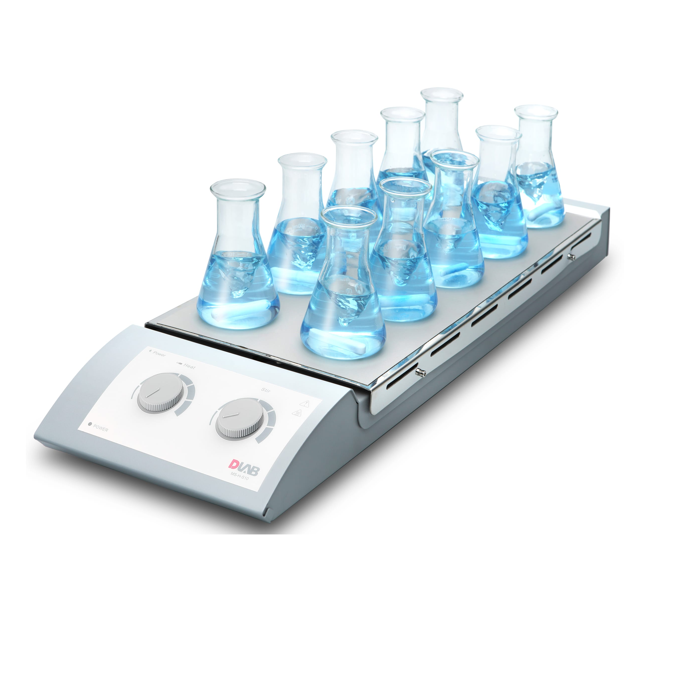 D-Lab 10-Position Classic Hotplate Magnetic Stirrer, Max. heating temperature 120°C, Work plate Dimension 180 x 450 mm, 10-Position (MS-H-S10)