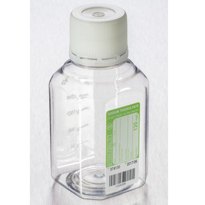 Corning® Gosselin™ Water Sampling Octagonal PET Bottle, 500 mL, Graduated, 120 mg/L Sodium Thiosulfate, 31 mm Tamper-evident Cap, Sterile