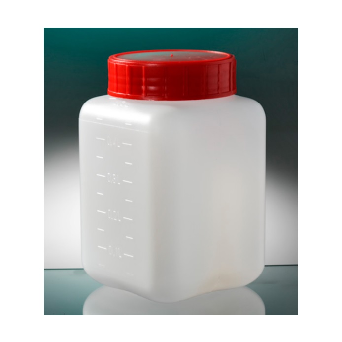 Corning® Gosselin™ Square HDPE Bottle, 500 mL, Graduated, White Label ADDIS, 58 mm Red Cap with Seal, Assembled