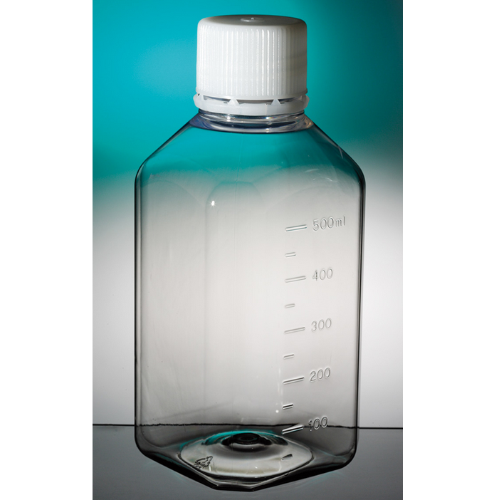 Corning® Gosselin™ Octagonal PET Bottle, 500 mL, Graduated, 31 mm Tamper-evident Cap, Non-assembled