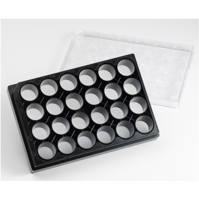 Corning® Elplasia® 24-well Black/Clear Round Bottom Ultra-Low Attachment, Microcavity Plate, with Lid