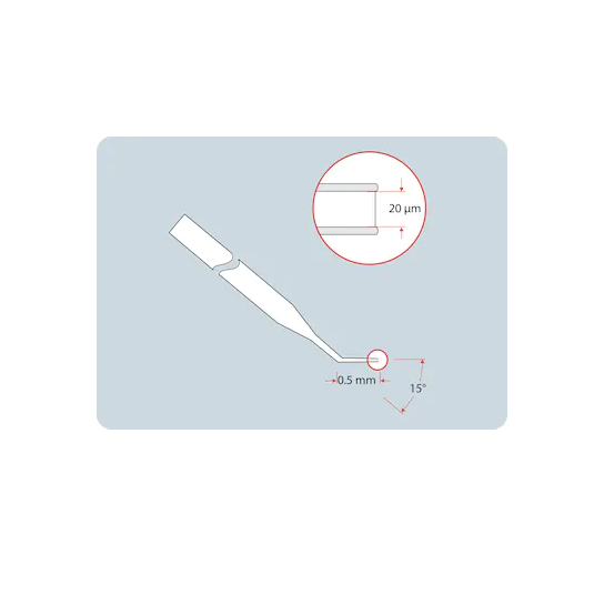 Biopsy Tip II, capillary for laser-assisted biopsy of cells and organelles (for research use only), 15 ° tip angle, 20 µm inner diameter, 0.5 mm flange, sterile, 25 pcs.
