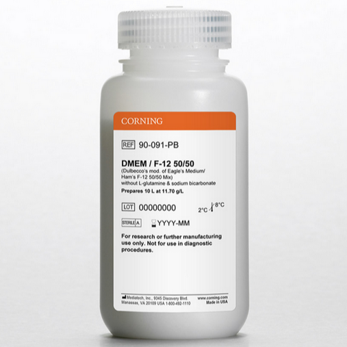 Corning® 10L DMEM /Hams F-12 50/50 Mix, Powder, [-] Sodium Bicarbonate, L-glutamine, Shelf Life: 36 Months