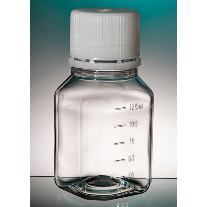 Corning® Gosselin™ Octagonal PET Bottle, 125 mL, Graduated, 31 mm Tamper-evident Cap, Sterile, Assembled