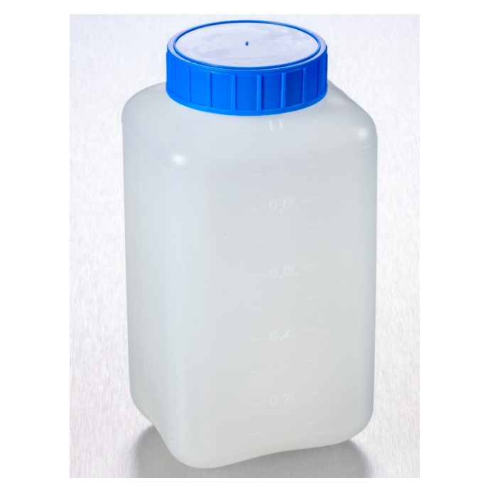 Corning® Gosselin™ Square HDPE Bottle, 1 L, Graduated, 58 mm Blue Cap with Seal, Assembled
