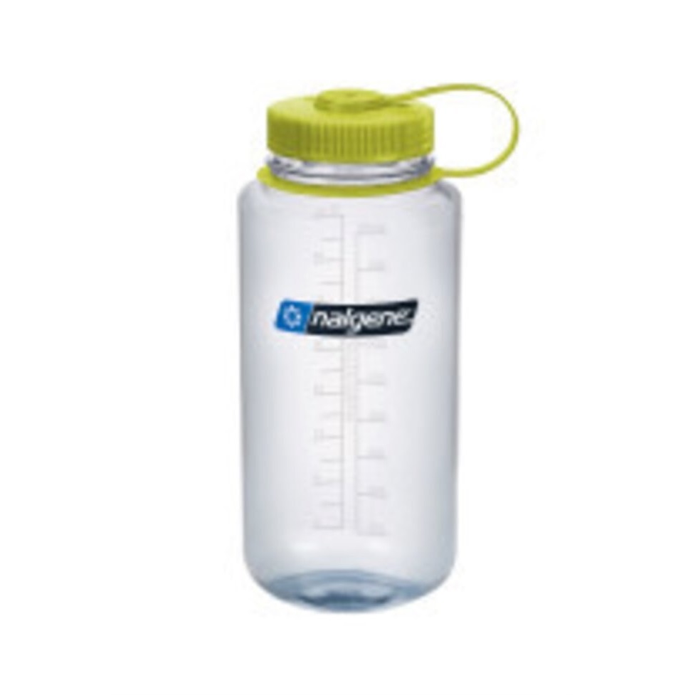 Nalgene™ Wide Mouth Bottle, 1000 mL, Clear, Closure Tethered, Green