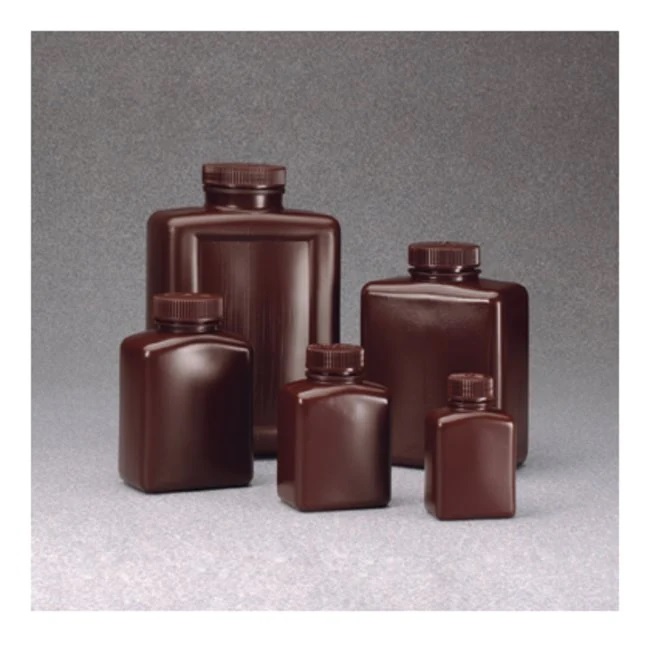 Nalgene™ Rectangular Amber HDPE Bottles, 1 L, Pack of 6