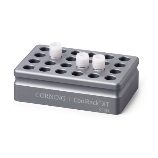 Corning® CoolRack XT CFT24, Holds 24 Cryogenic Vial or FACS Tubes, with "Gripping" Wells for One-hand Vial Opening/Closing