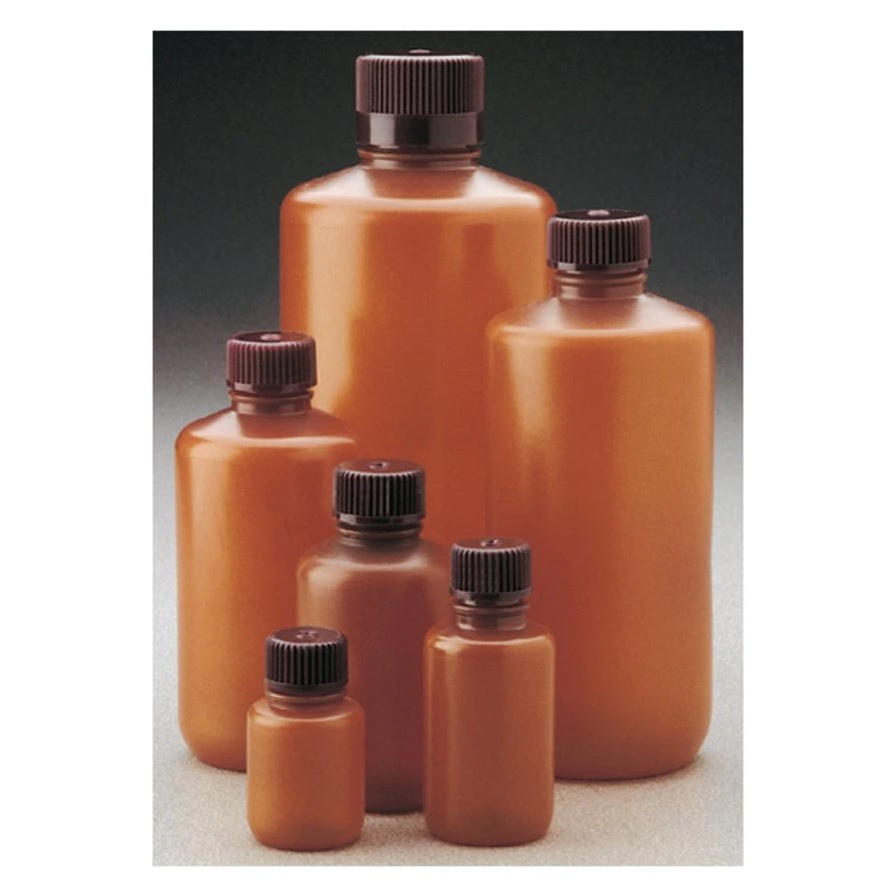 Nalgene™ Narrow-Mouth Translucent Amber HDPE Packaging Bottles with Closure: Bulk Pack, 500 mL