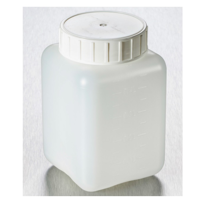 Corning® Gosselin™ Square HDPE Bottle, 1 L, Graduated, 58 mm White Cap with Seal, Assembled, Sterile