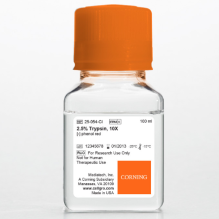 Corning® 100 mL Trypsin 10x, 2.5% Trypsin in HBSS [-] Calcium, Magnesium, Phenol Red, Porcine Parvovirus Tested