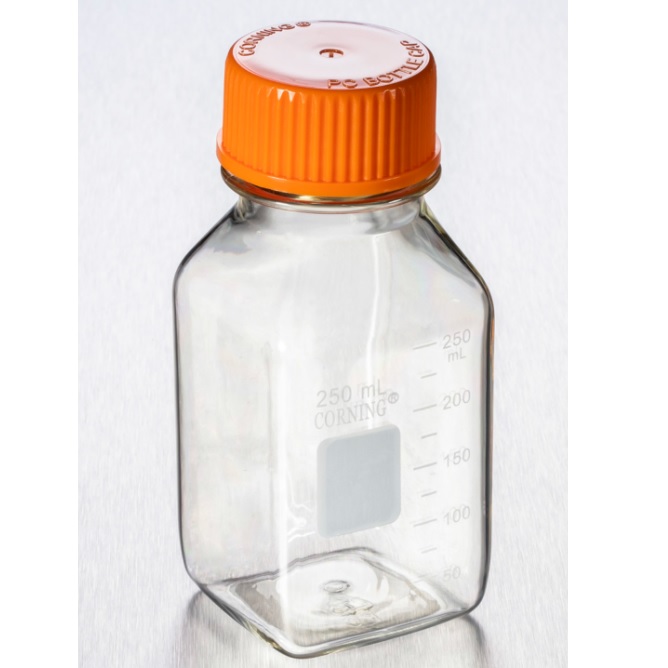 Corning® 250 mL Square Polycarbonate Storage Bottles with 45 mm Caps