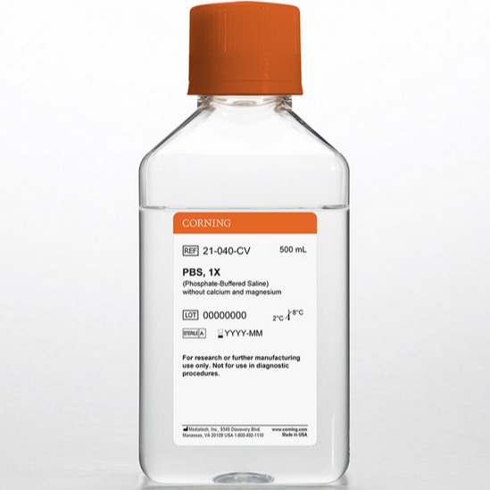 Corning® 500 mL Phosphate-Buffered Saline, 1X without Calcium and Magnesium, PH 7.4 ± 0.1