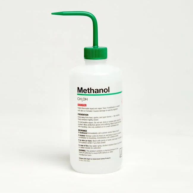 1000mL Methanol Wash Bottles Vented Right to Know GHS 