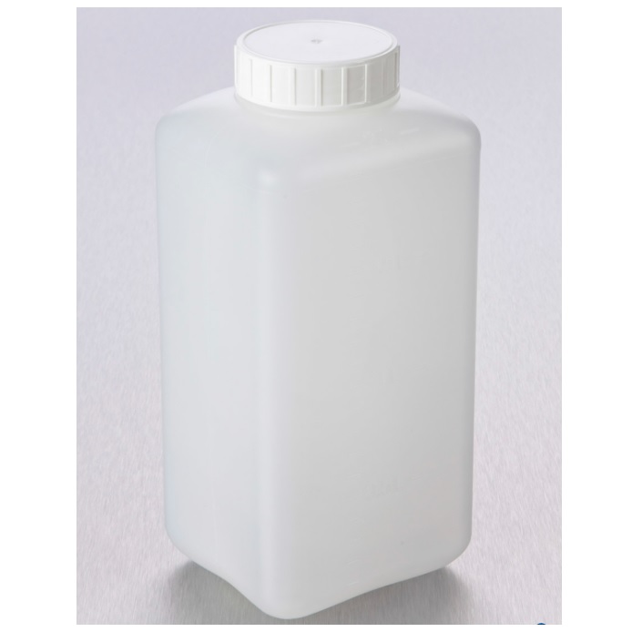 Corning® Gosselin™ Square HDPE Bottle, 2 L, Graduated, 58 mm White Cap with Wad, Assembled
