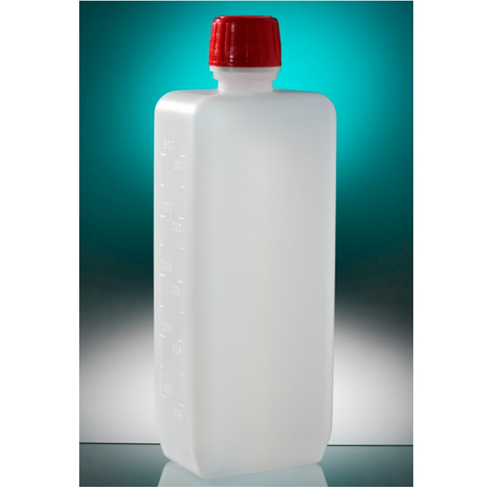 Corning® Gosselin™ Rectangular HDPE Bottle, 500 mL, Graduated, 20 mm Red Tamper-evident Cap with Shaped Seal, Non-assembled