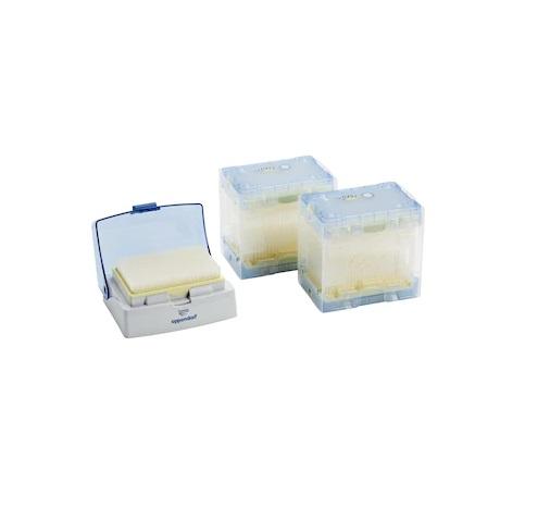 epT.I.P.S.® 384 Reloads, Eppendorf Quality™, 0.5 – 100 µL, 53 mm, light yellow, colorless tips, 3,840 tips (10 trays × 384 tips)