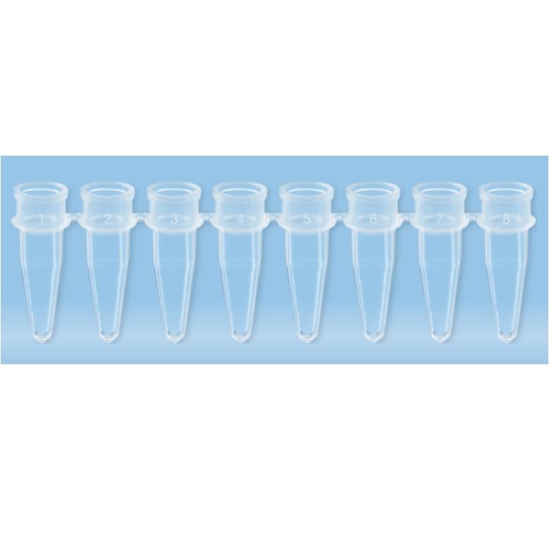 Sarstedt™ PCR Strip of 8, 200 µl, PCR Performance Tested, Transparent, PP, Flat Lid, 120 piece(s)/bag