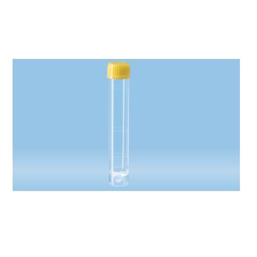 Sarstedt™ Screw Cap Tube, 10 ml, (LxØ): 97 x 16 mm, PS, Non sterile, Yellow Cap, Skirted Conical Base