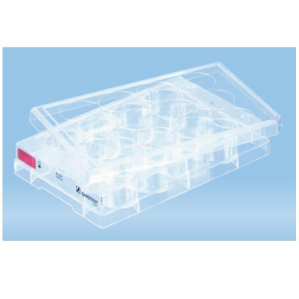 Sarstedt™ Cell Culture Plate, 12 Well, Standard, Flat Bottom, 1 piece/blister, Red