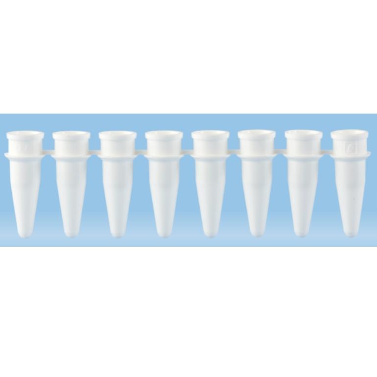 Sarstedt™ PCR Strip of 8, 200 µl, PCR Performance Tested, White, PP, Flat Lid