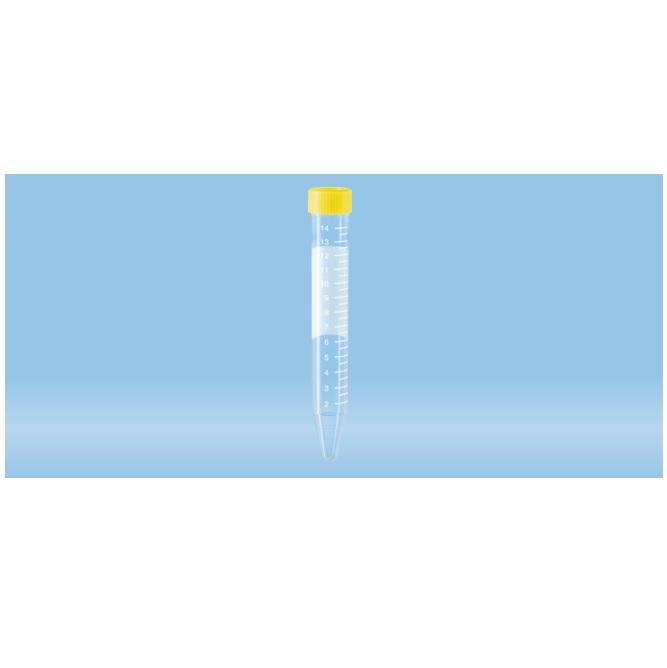 Sarstedt™ Screw Cap Tube, 15 ml, (LxØ): 120 x 17 mm, PS, With Print, Yellow Cap
