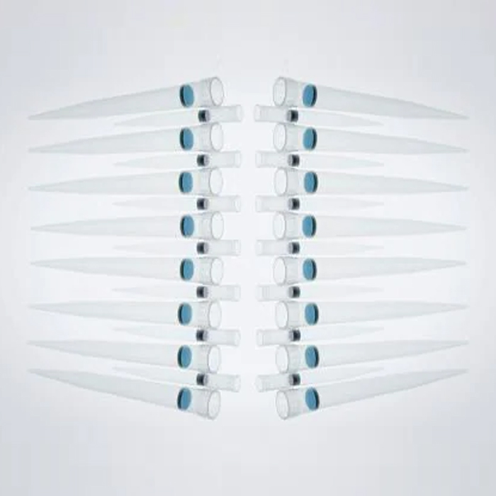 ep Dualfilter T.I.P.S.®, PCR clean and sterile, 50 – 1,000 µL, 76 mm, blue, colorless tips, 960 tips (10 racks × 96 tips).