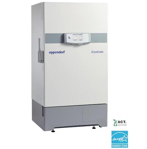 CryoCube® F740hiw, 740 L, ULT freezer, with touchscreen interface, green cooling liquids, and water-cooling, handle left side, 5 shelves