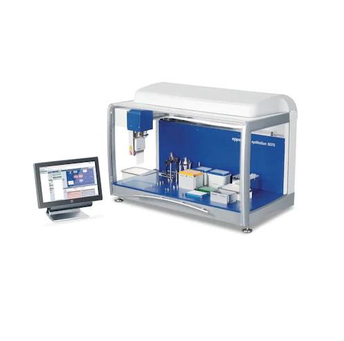 epMotion® 5075vt, basic device incl. vacuum system, gripper, vac frame 2, vac frame holder, Eppendorf ThermoMixer®, epBlue™ software, mouse, waste box, 0.2 µL – 1 mL