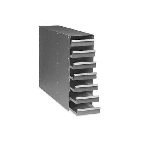 Eppendorf Upright freezer rack: CryoCube® F740 series (3-compartment), Innova® U360, U535, 28 boxes per rack, 2 in/53 mm, drawer, aluminum