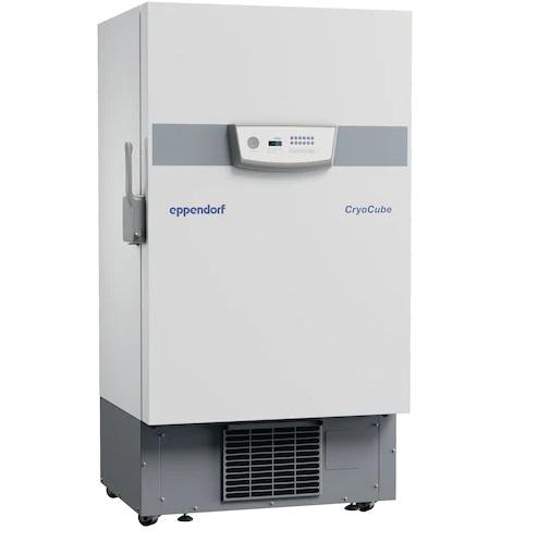 CryoCube® F570n, 570 L, ULT freezer, with LED interface, green cooling liquids, and air-cooling, handle left side, 5 shelves